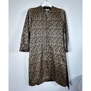 Creative Handicrafts Long Silk Jacket Womens Medium Black & Gold Paisley New